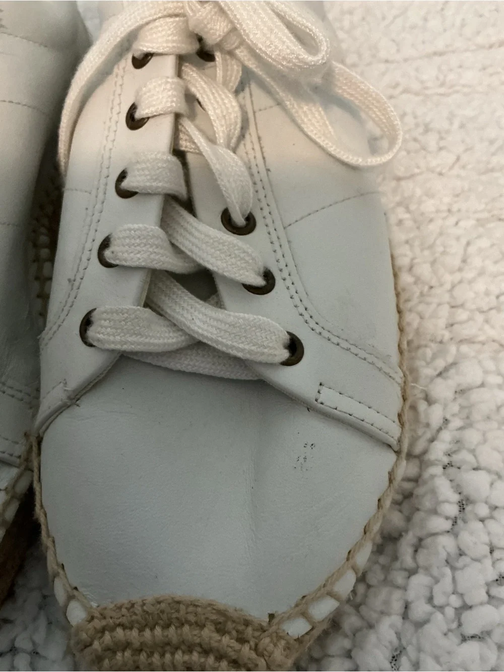 Soludos White Espadrille Lace-Up Sneakers with Tan Trim